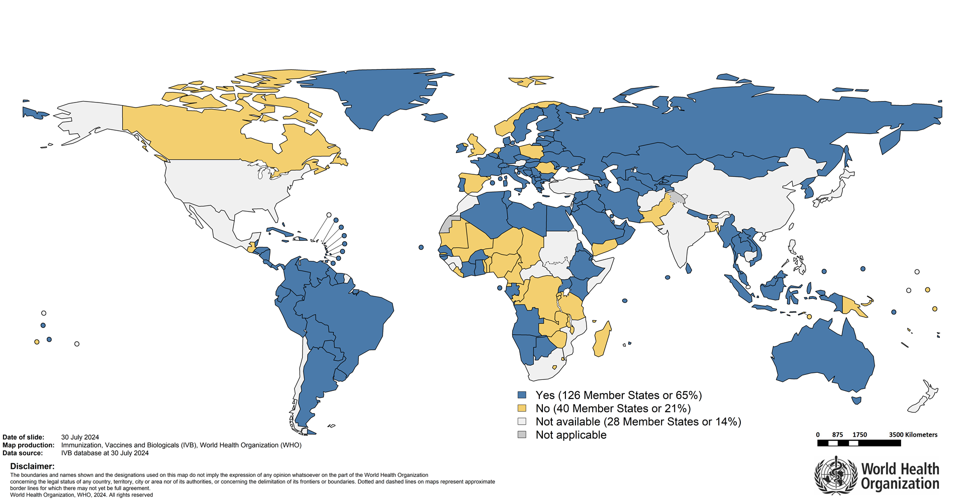 Countries reporting a vaccination status check at daycare, kindergarten, and/or primary school