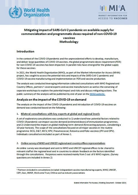 Mitigating impact of SARS-CoV-2 pandemic on available supply for commercialization and programmatic doses required of non-COVID-19 vaccines