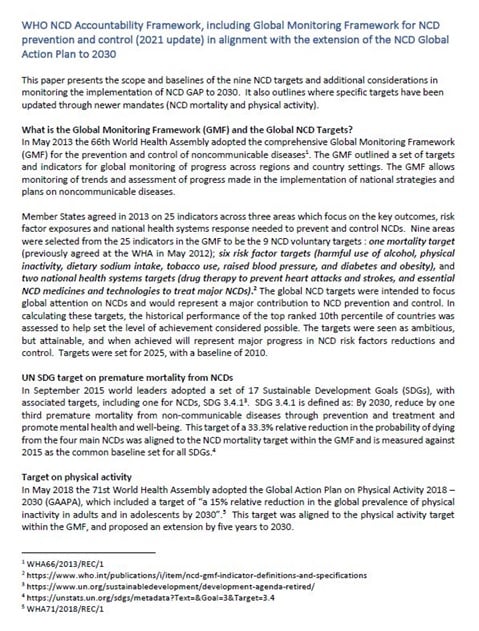 WHO NCD Accountability Framework for NCD Implementation Roadmap