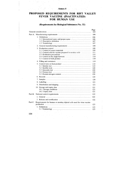 Proposed Requirements for Rift Valley Fever Vaccine (Inactivated) for Human use, Annex 4, TRS No 673