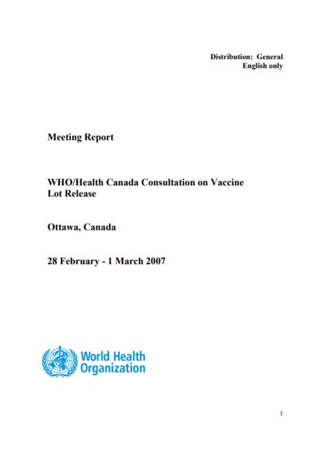 WHO/Health Canada Consultation on Vaccine Lot Release